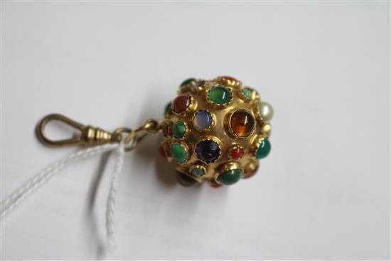 An Italian 18ct gold and multi-gem set spherical pendant, diameter 25mm.